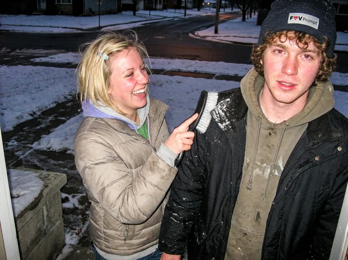 Overexposed 2000s Snowball Fight Photo