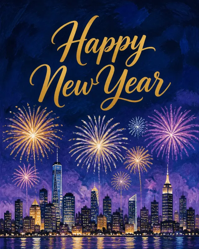 Painterly New Year Fireworks Card