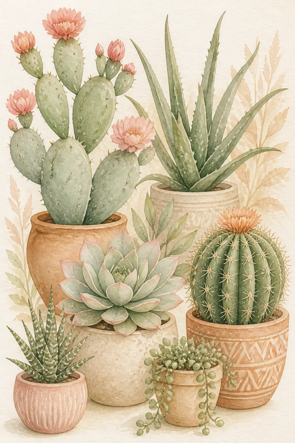 Pastel Cactus Watercolor Wall Art