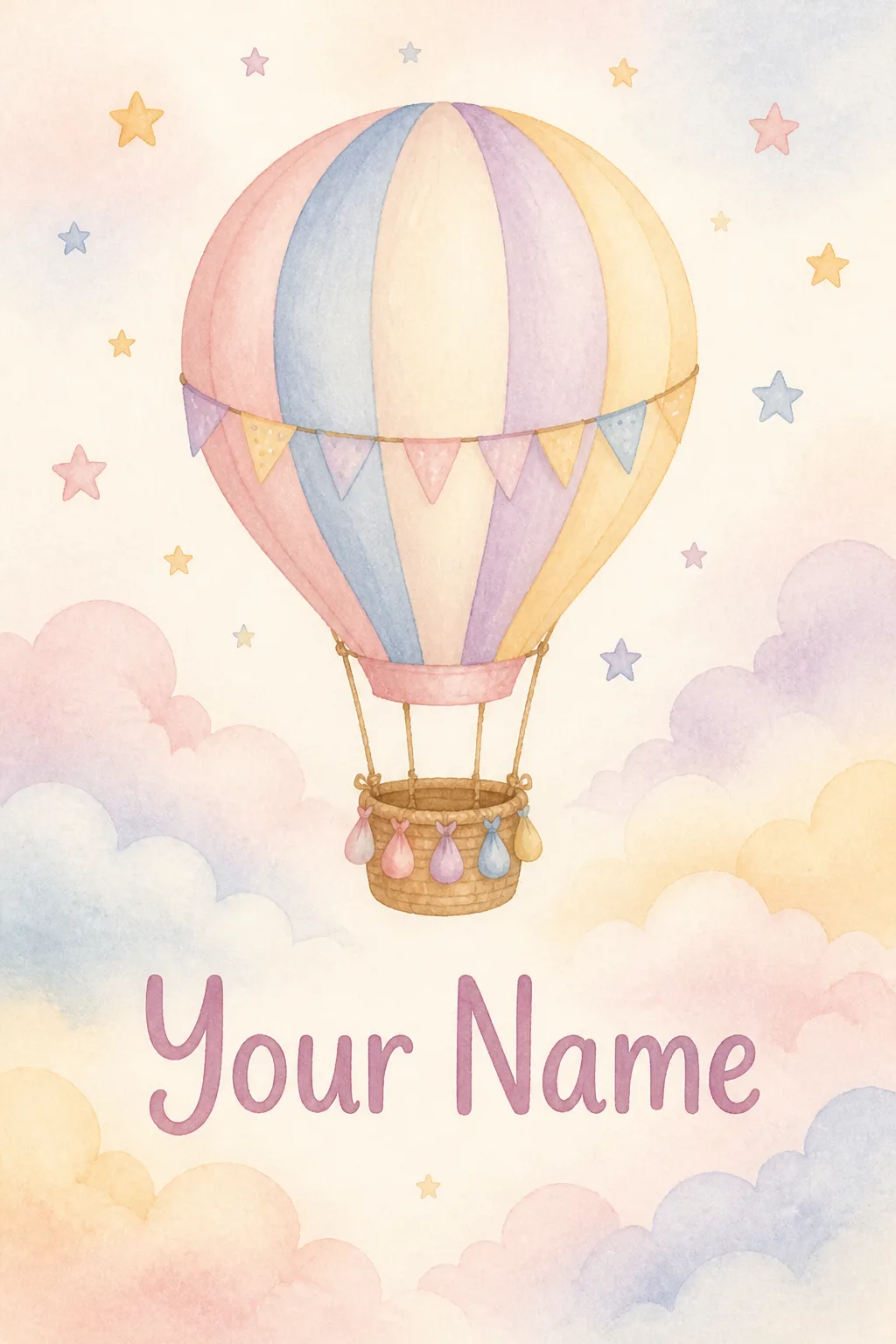 Pastel Hot Air Balloon Nursery Name Print
