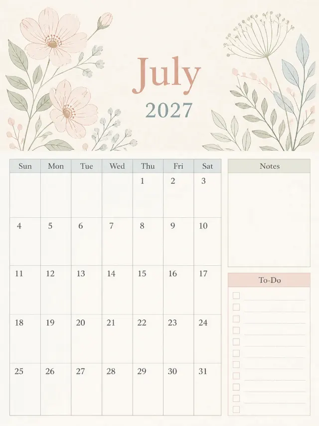 Pastel Monthly Planner Page With Notes