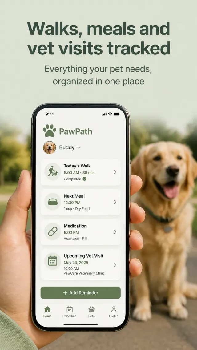 Pet Care App Store Screenshot With Dog