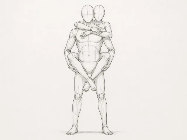 Piggyback Couple Pose Reference Sketch