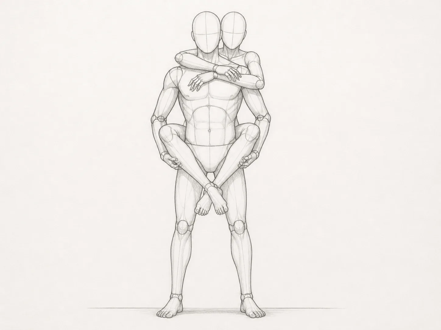 Piggyback Couple Pose Reference Sketch
