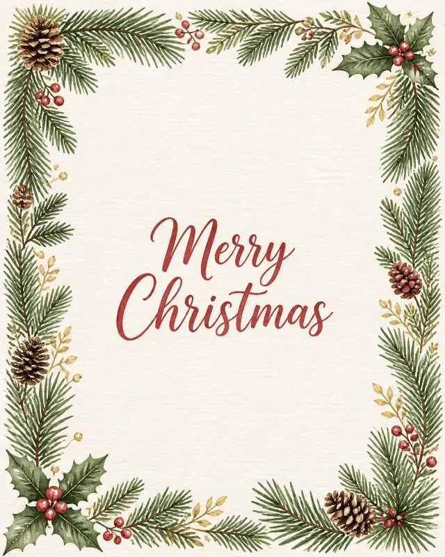 Pine Border Christmas Photo Card