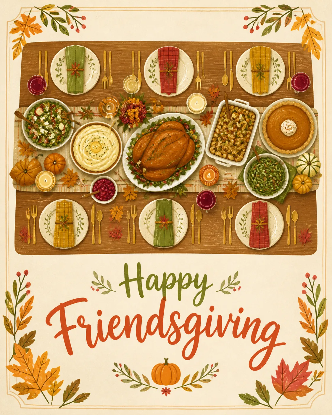 Playful Friendsgiving Dinner Table Card