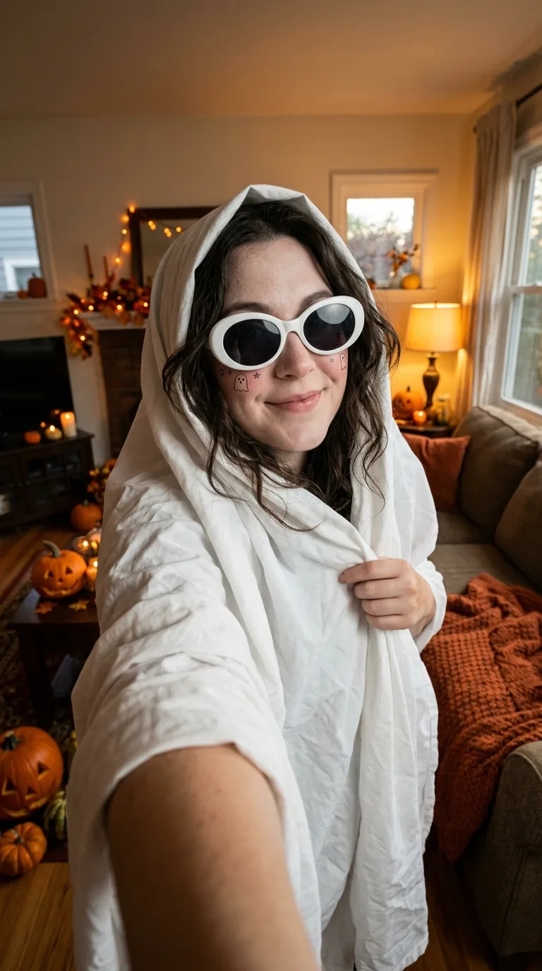 Playful Ghost Sheet Halloween Selfie