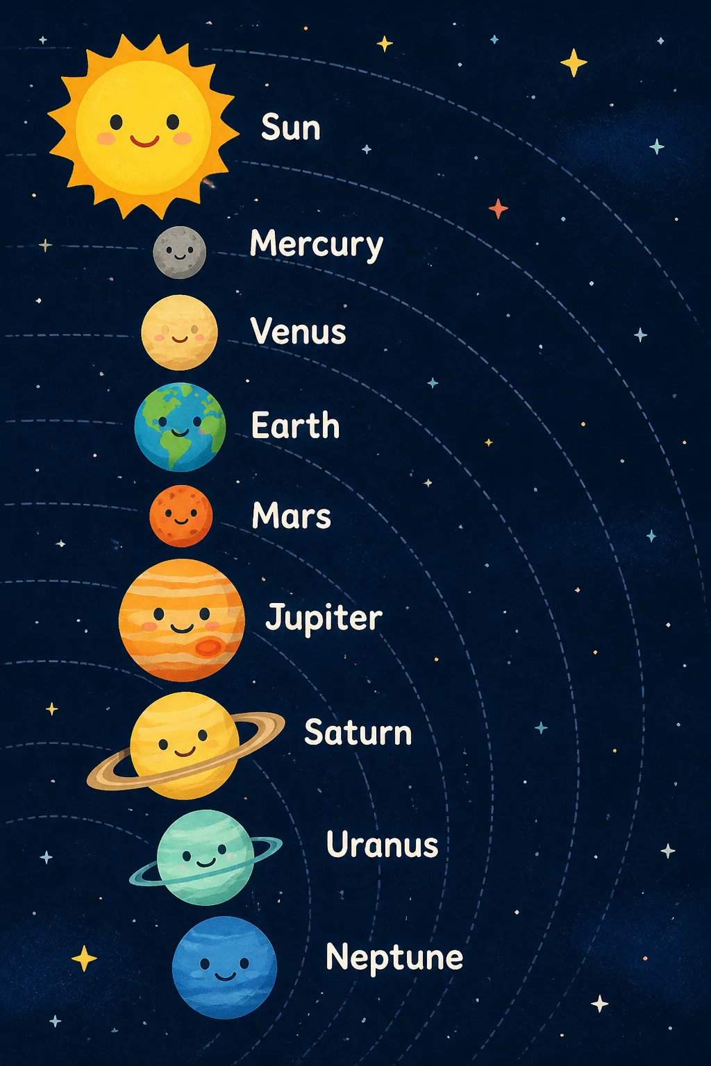 Playful Labeled Solar System Poster