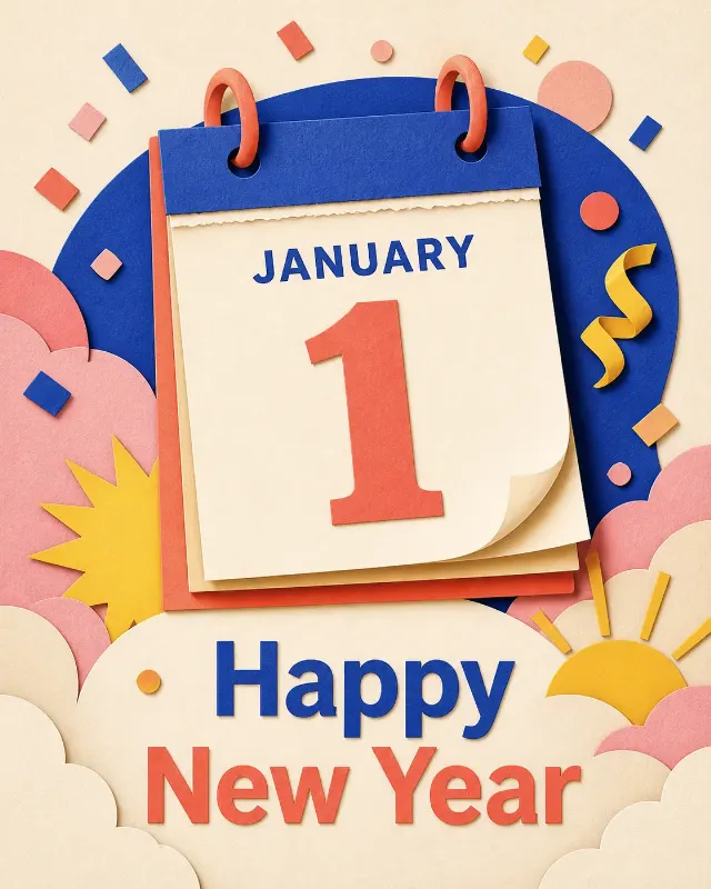 Playful Paper Cut New Year Card