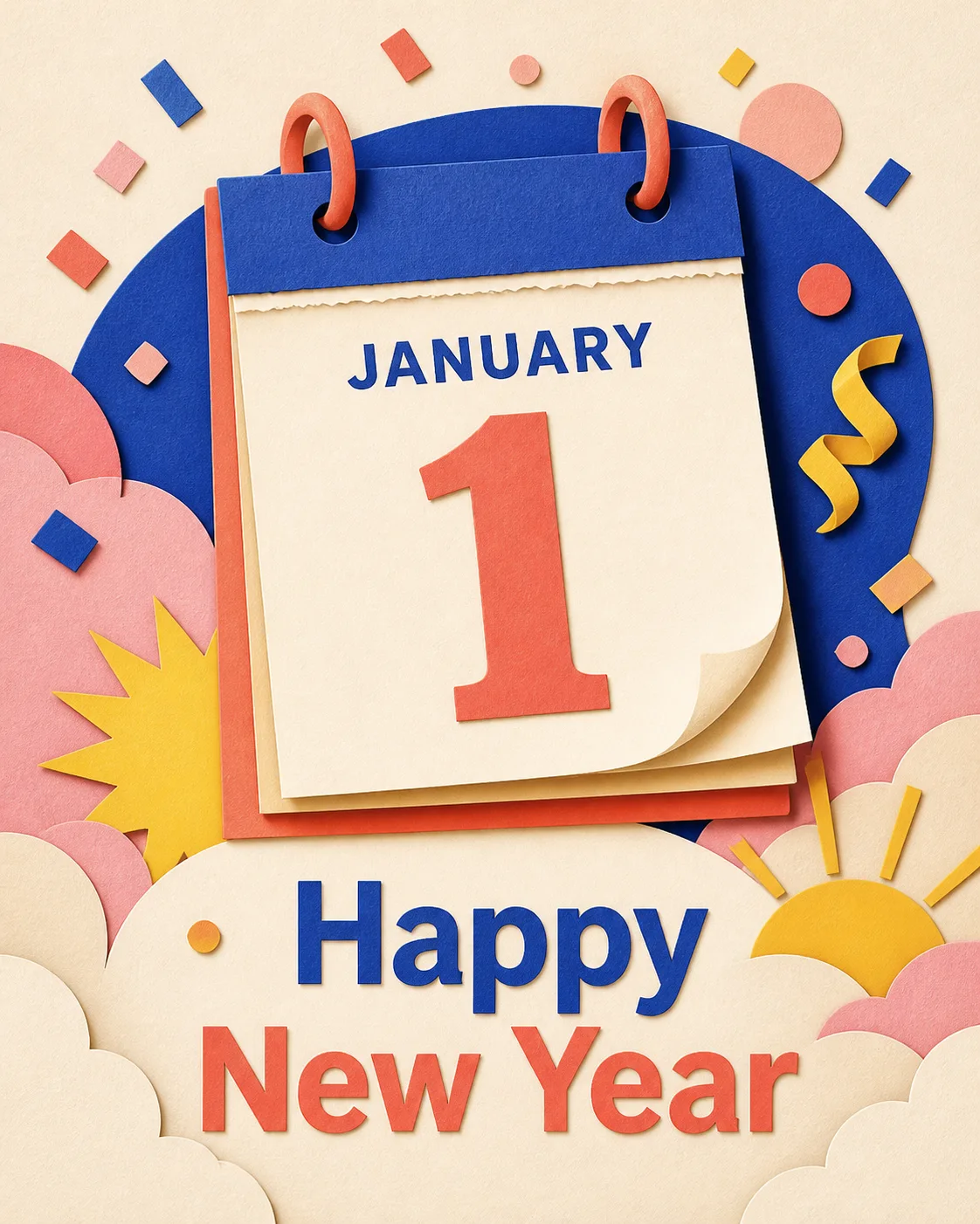 Playful Paper Cut New Year Card