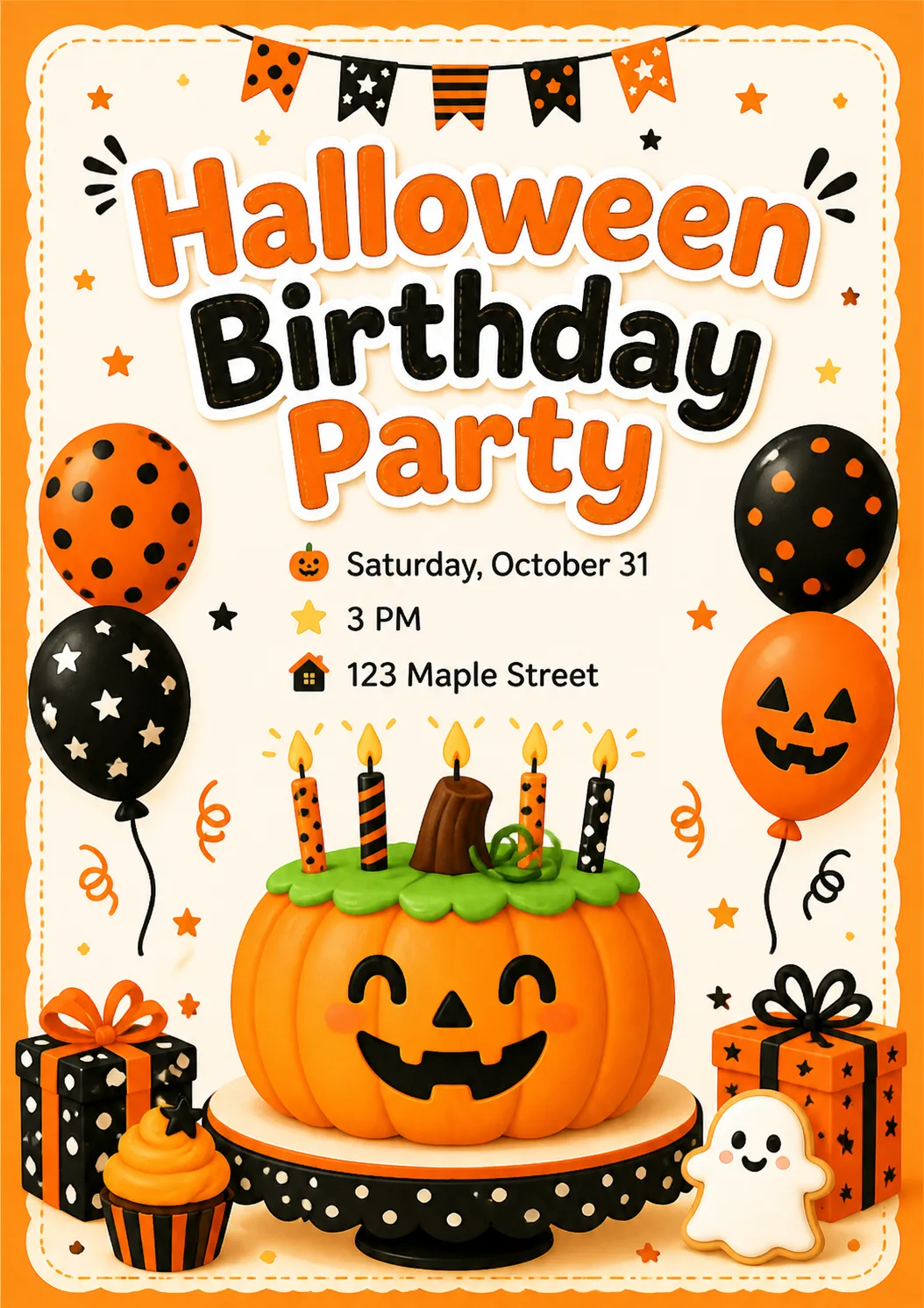 Pumpkin Cake Halloween Birthday Invitation