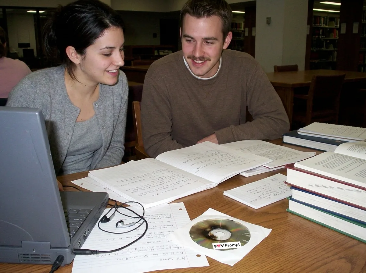Quiet 2000s Couple Library Photo