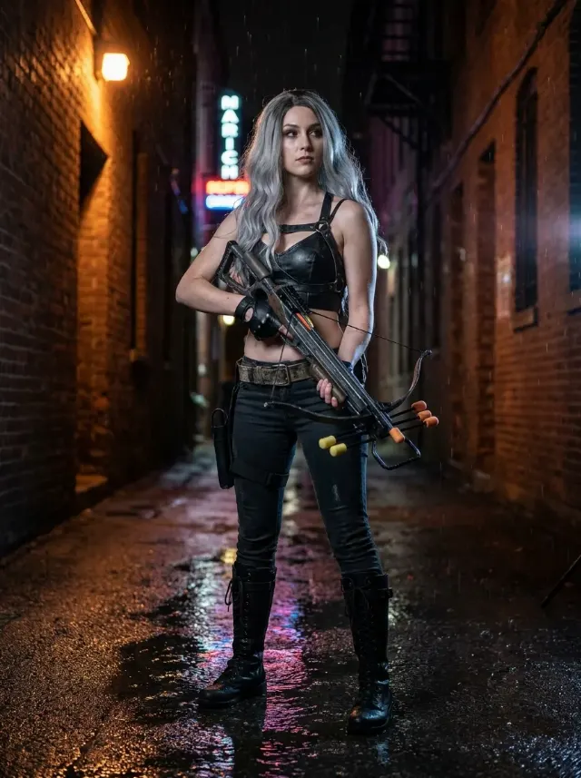 Rainy Alley Demon Hunter Cosplay Photo
