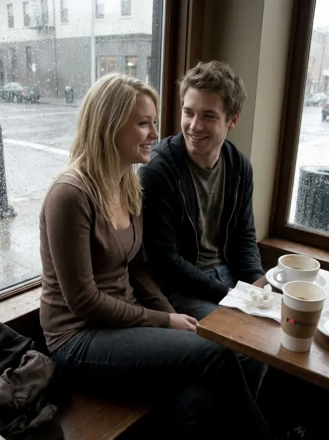 Rainy Cafe Couple Early Smartphone Photo