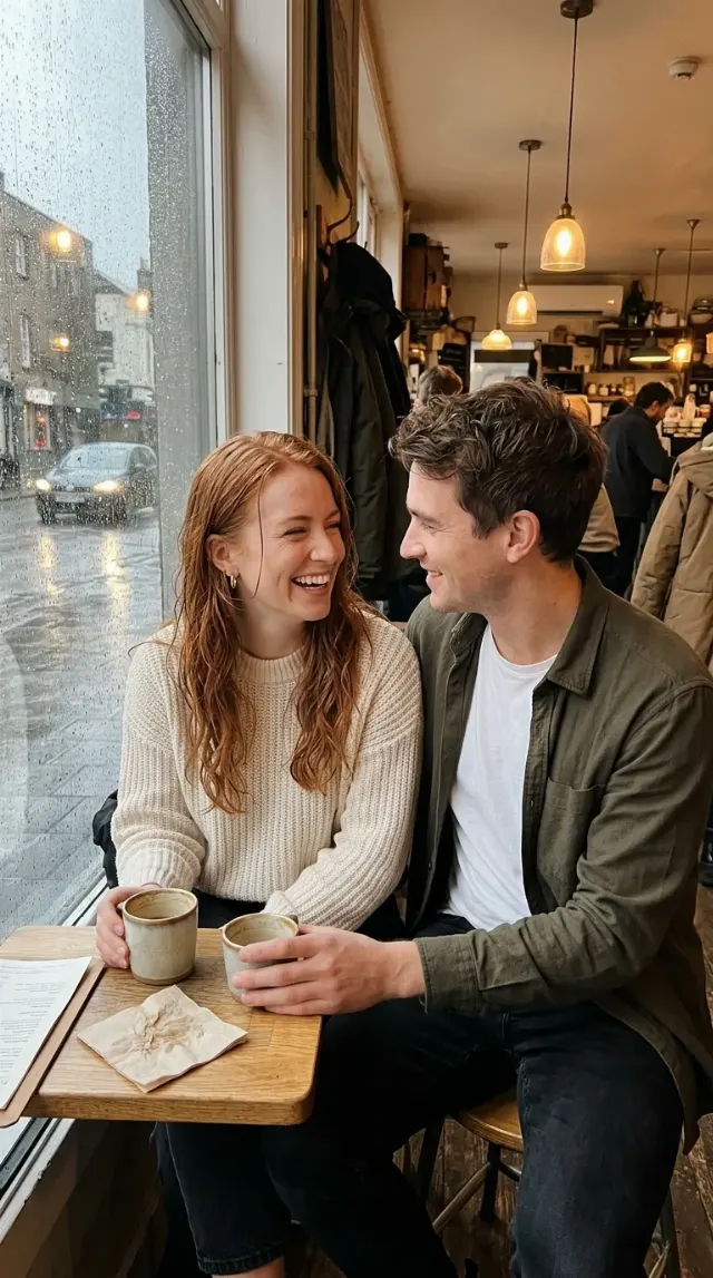 Rainy Cafe Window Couple Photo