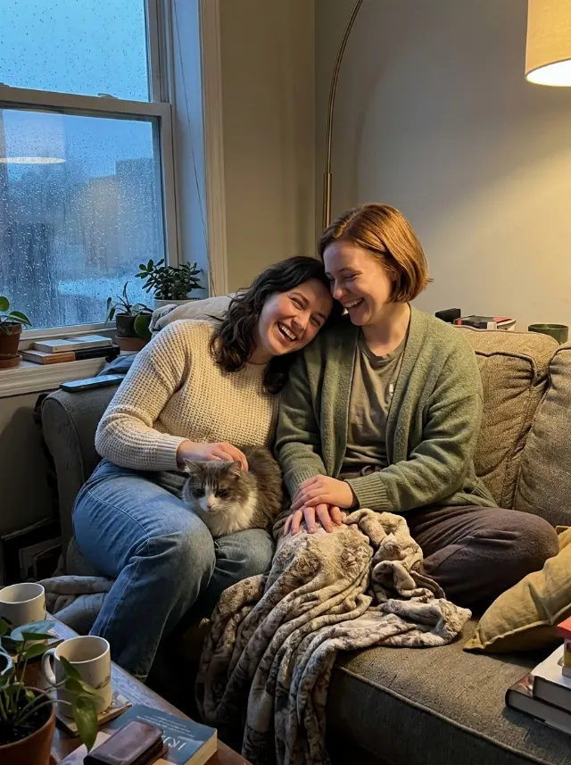 Rainy Evening Couple Couch Photo