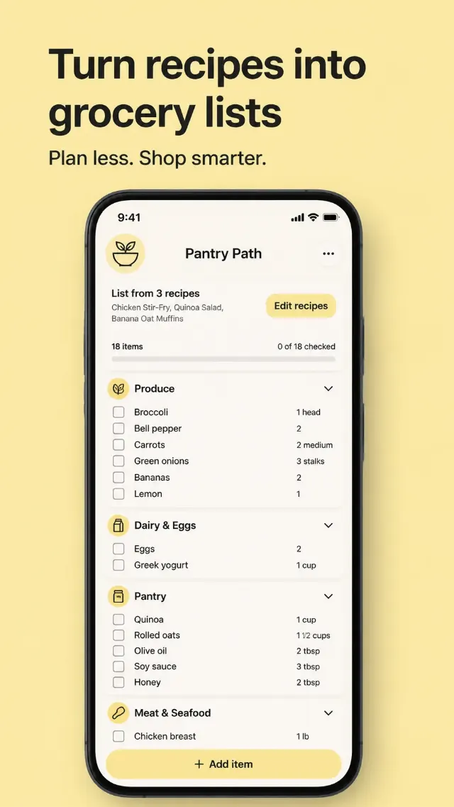 Recipe Grocery List App Store Screenshot