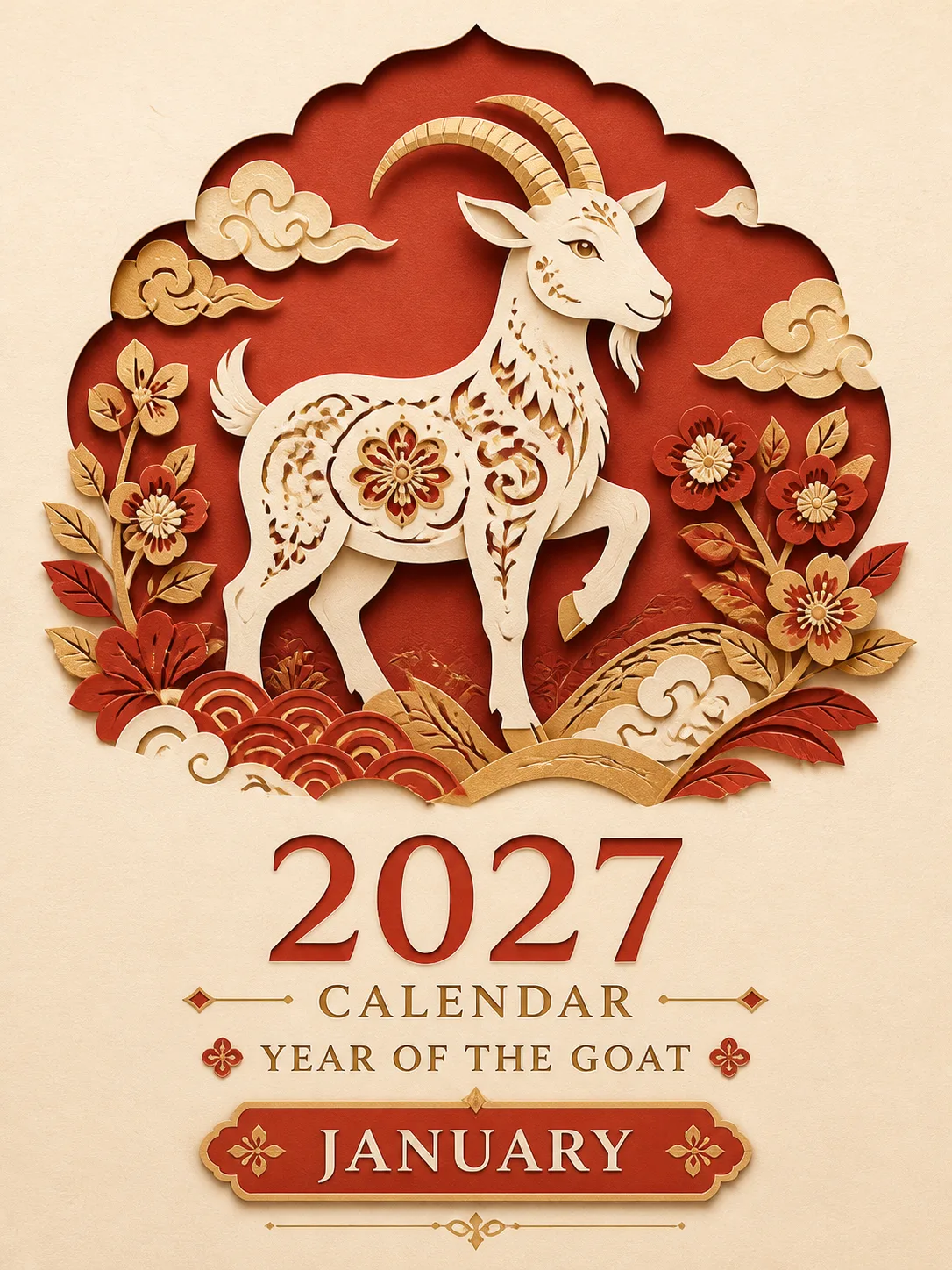 Red And Gold Year Of The Goat Calendar Cover