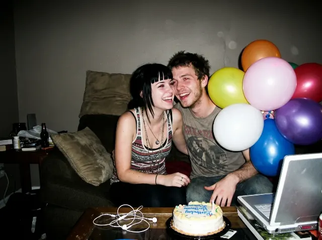 Red-Eye 2000s Birthday Couple Photo