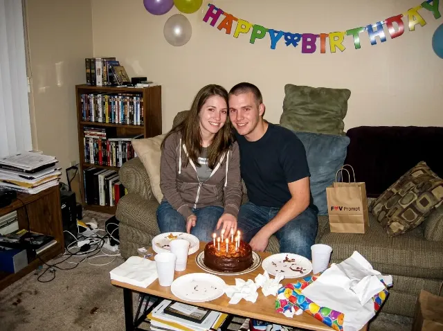 Red-Eye Birthday Couple Digicam Photo