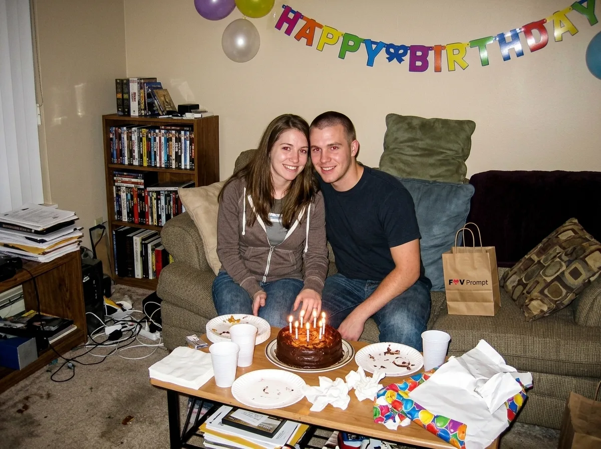 Red-Eye Birthday Couple Digicam Photo
