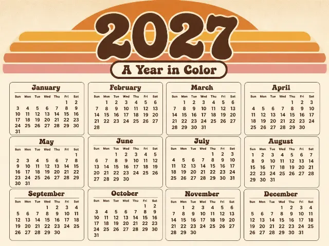 Retro 1970s Sunset Stripes Year Calendar