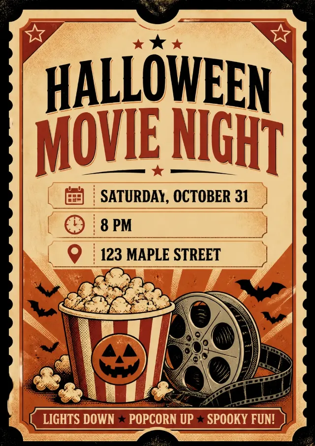 Retro Cinema Halloween Movie Invitation