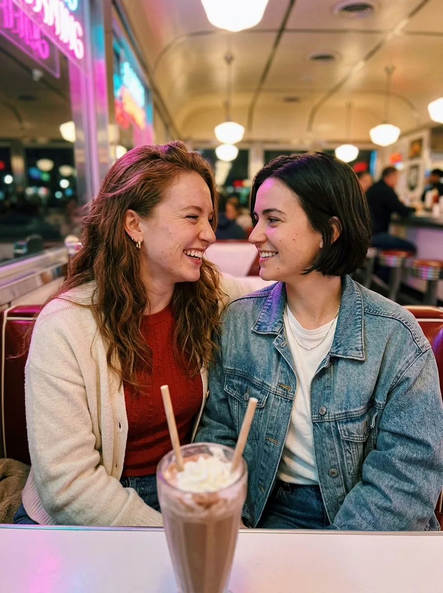 Retro Diner Couple Milkshake Photo