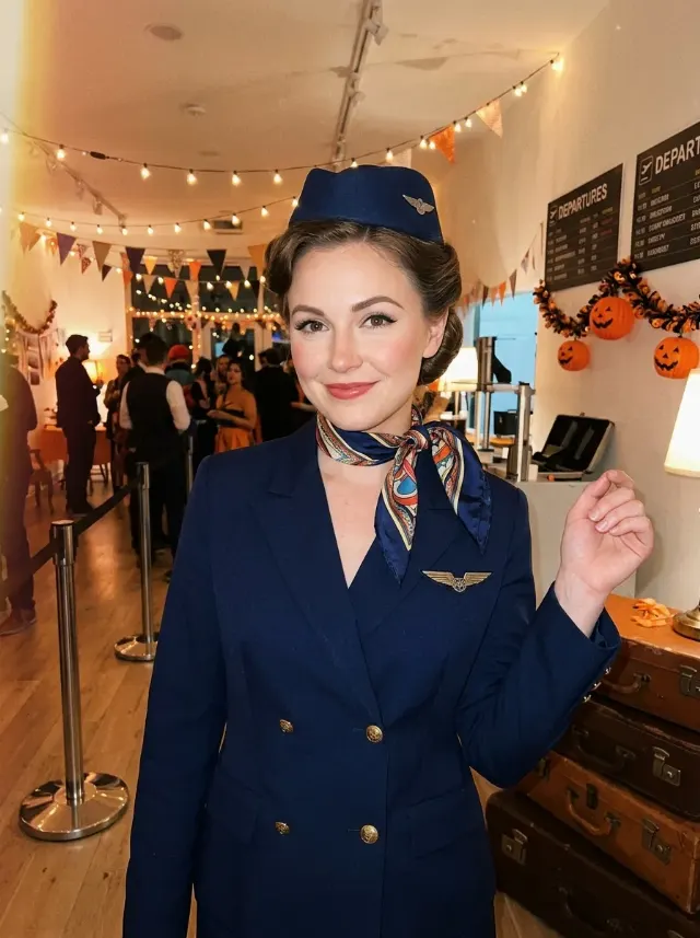 Retro Flight Attendant Halloween Outfit Photo