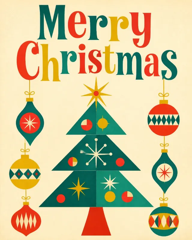 Retro Mid-Century Christmas Card