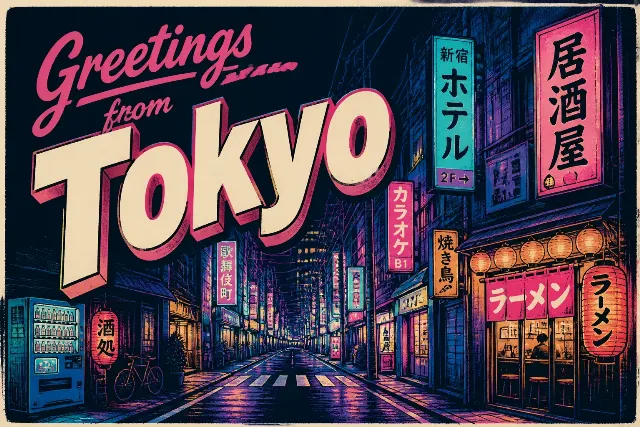 Retro Neon Tokyo Street Postcard