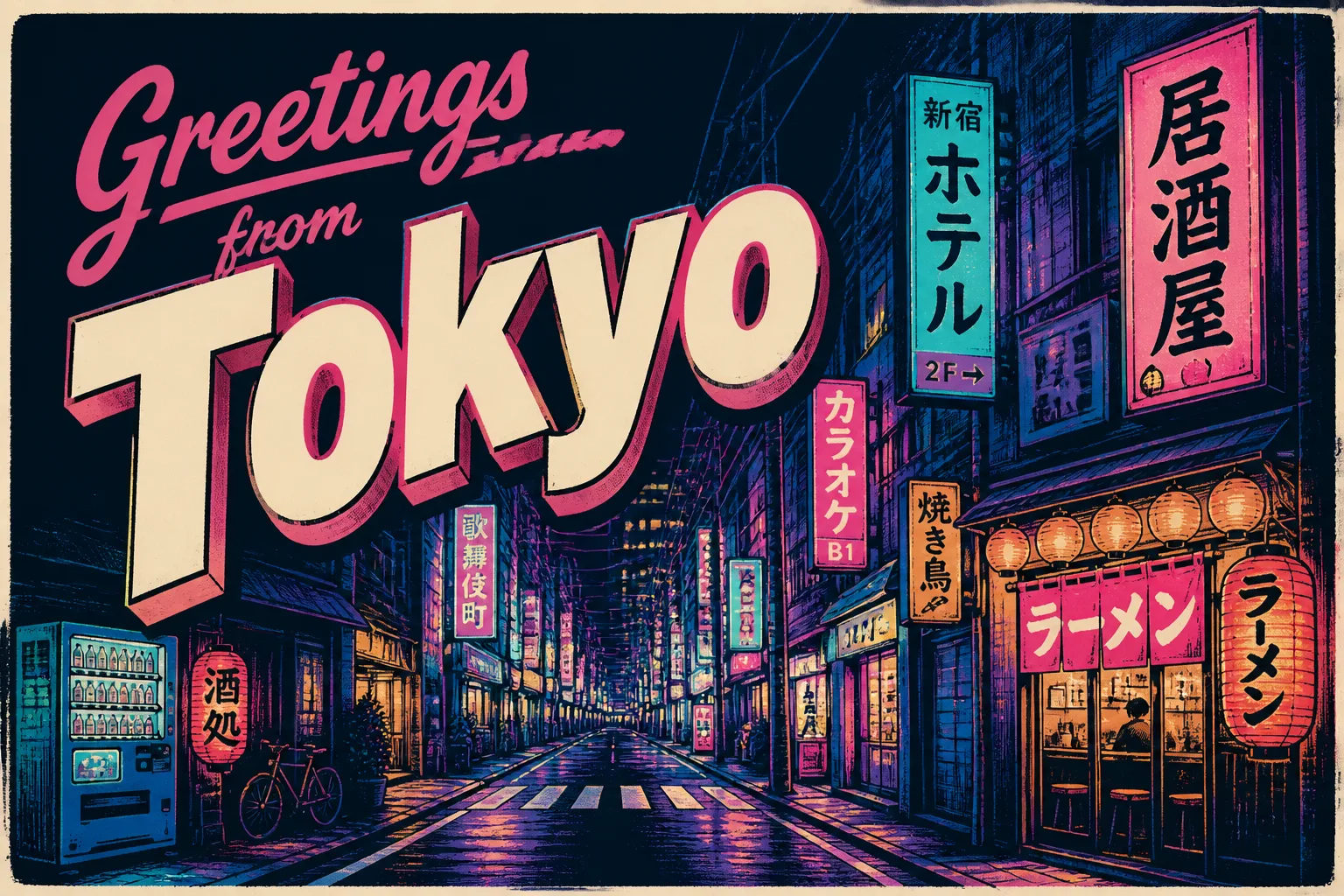 Retro Neon Tokyo Street Postcard