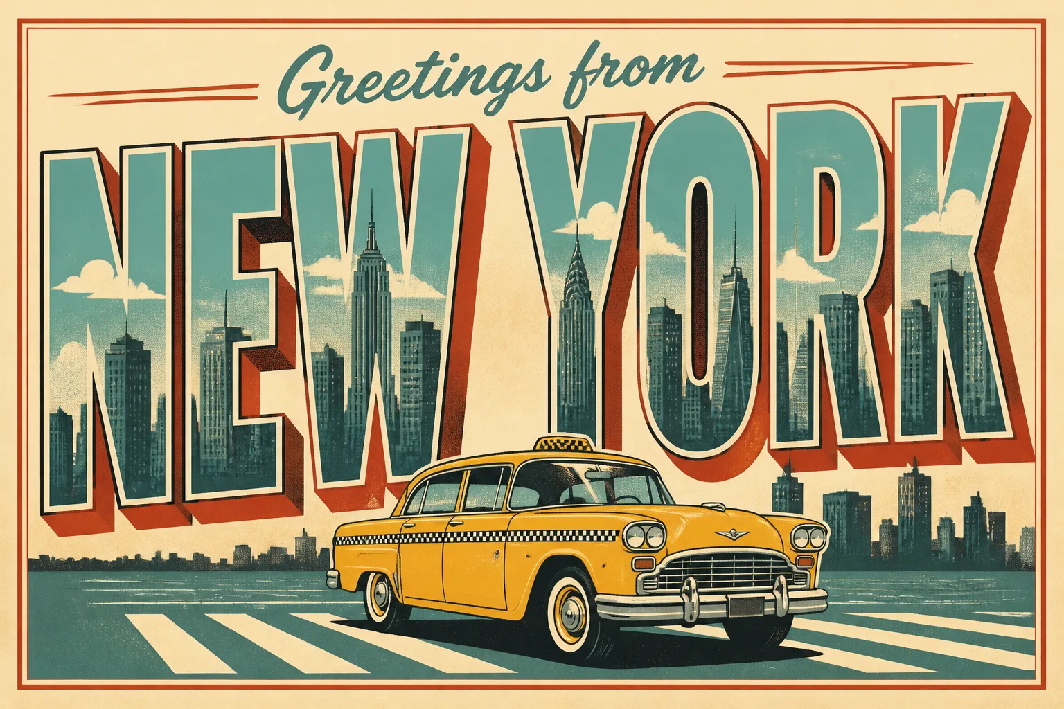 Retro New York Skyline Postcard
