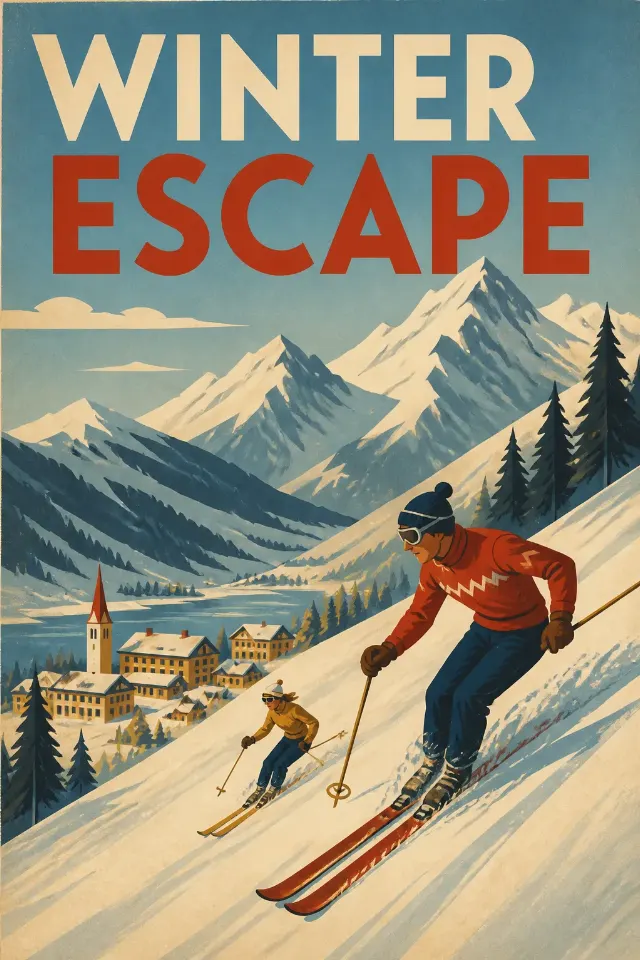 Retro Ski Resort Mountain Poster