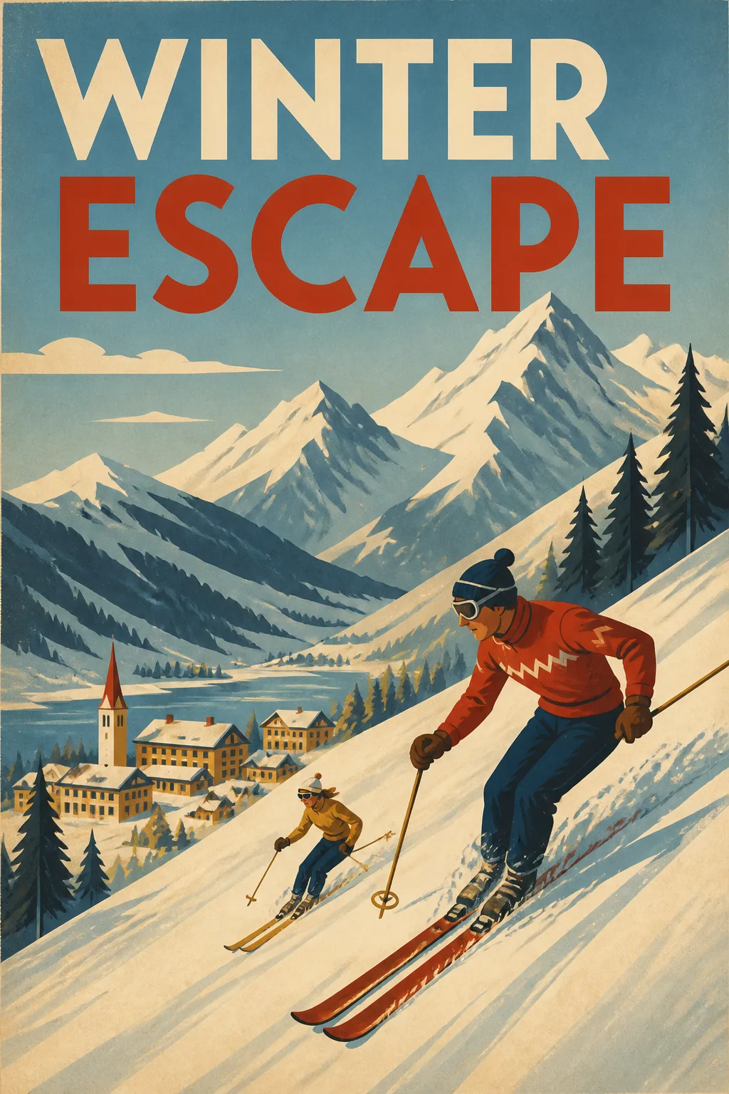 Retro Ski Resort Mountain Poster