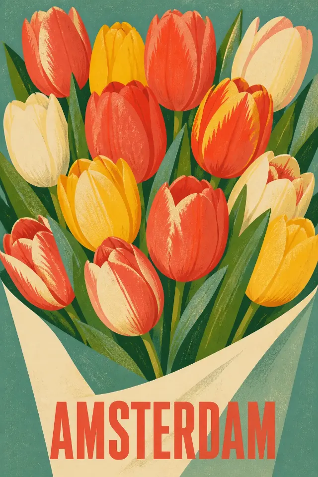 Retro Tulip Market Poster With City Type