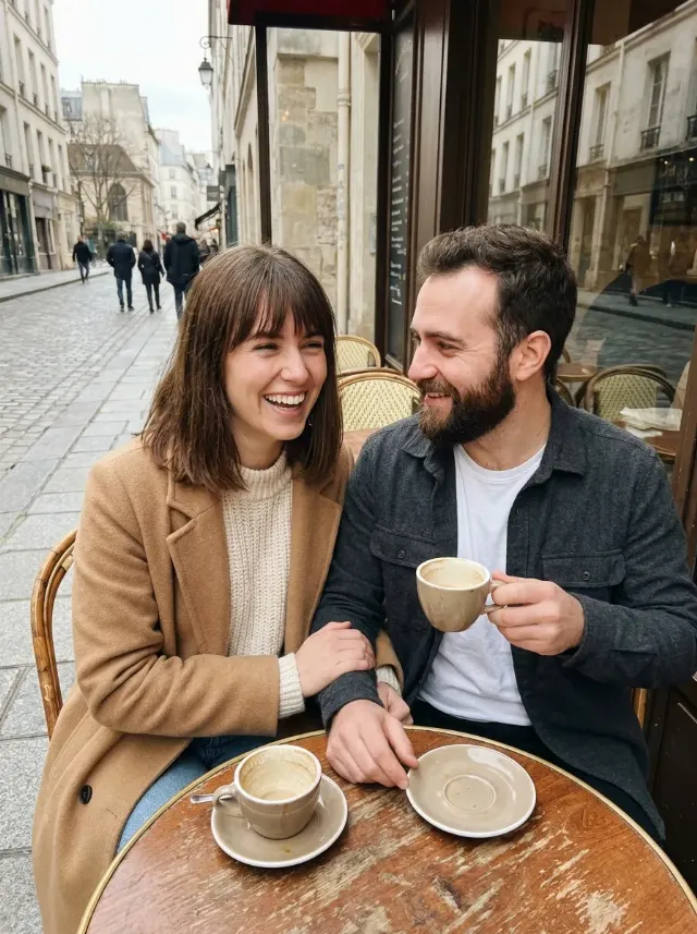Romantic Paris Cafe Couple Photo