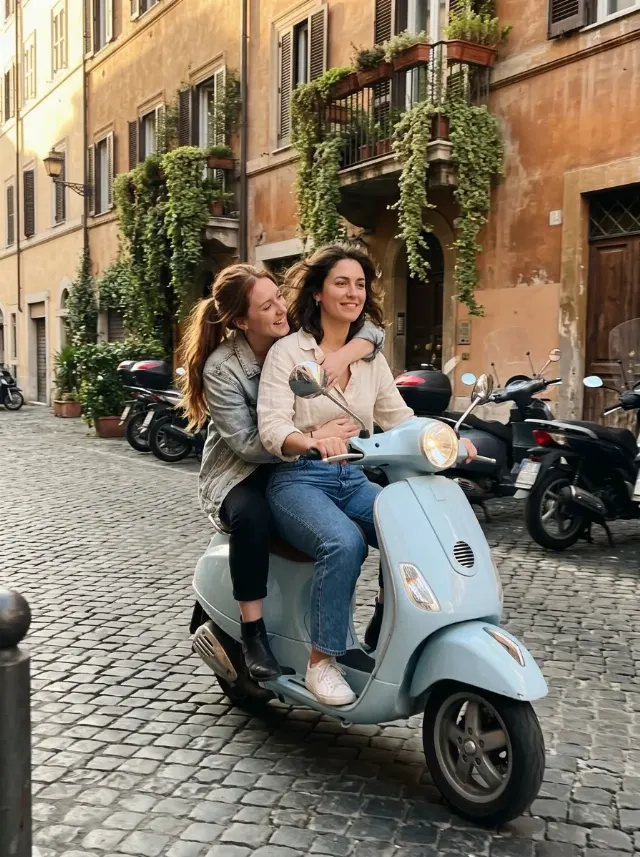 Romantic Rome Vespa Couple Photo