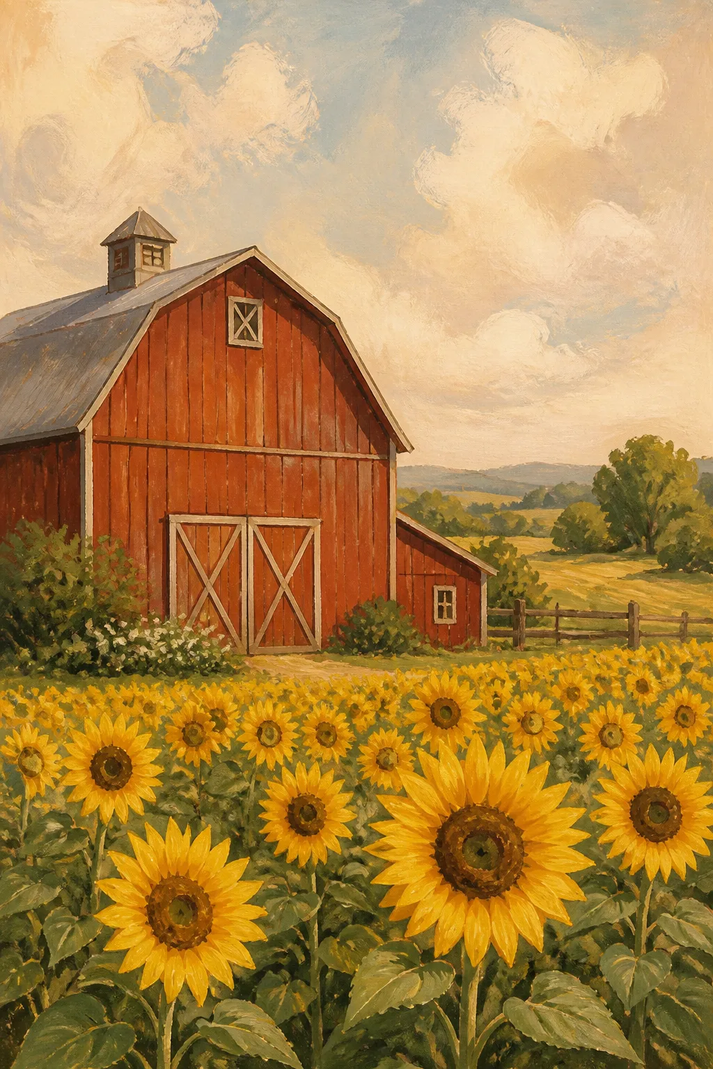 Rustic Barn And Sunflower Field Wall Art