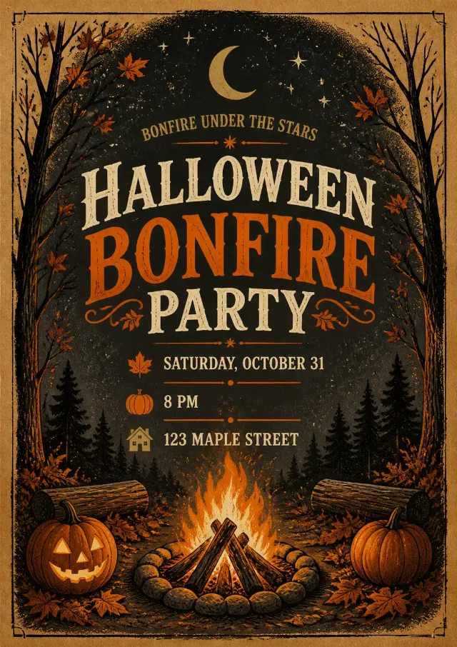 Rustic Halloween Bonfire Party Invitation