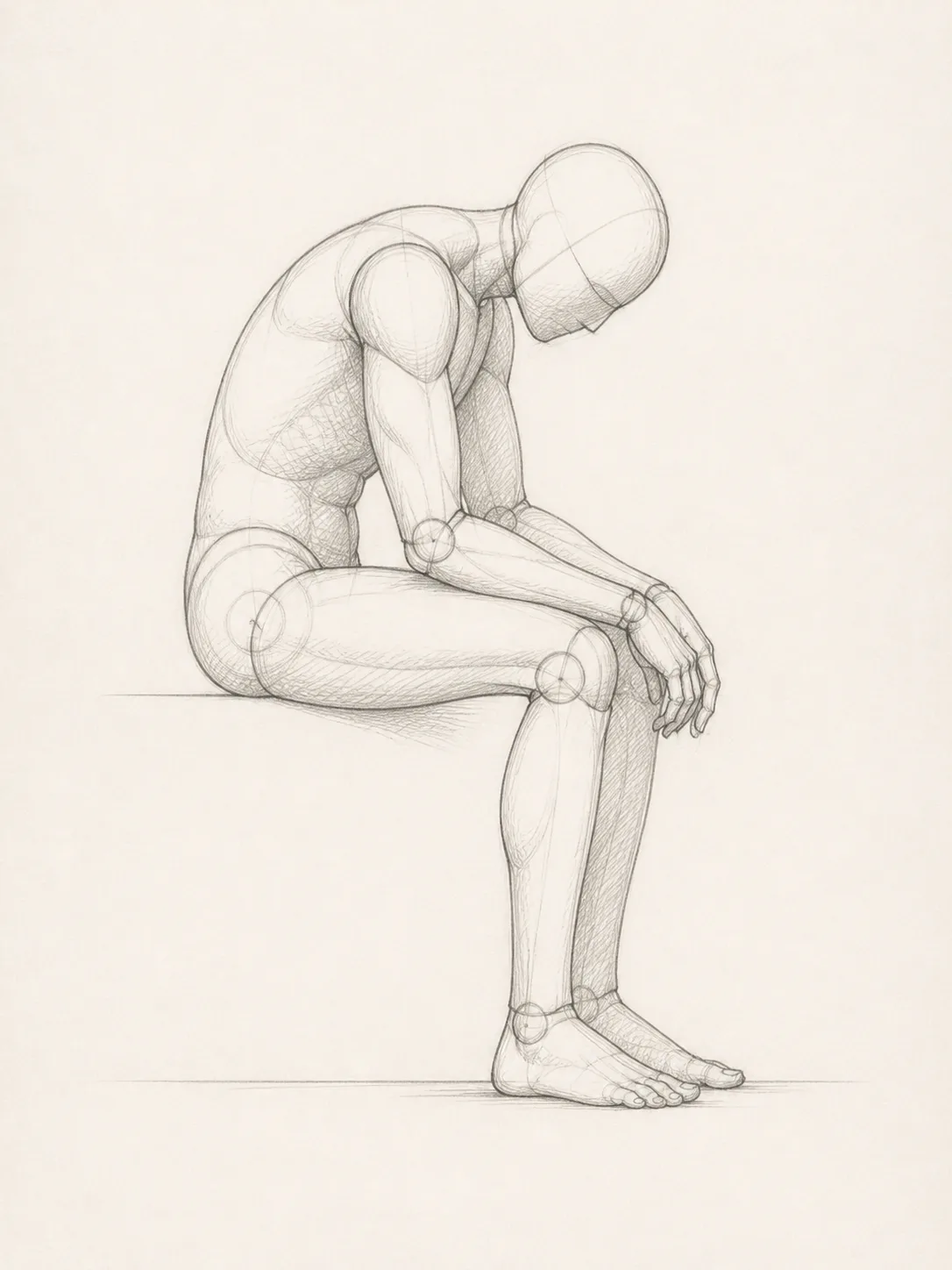 Sad Hunched Male Sitting Pose Sketch