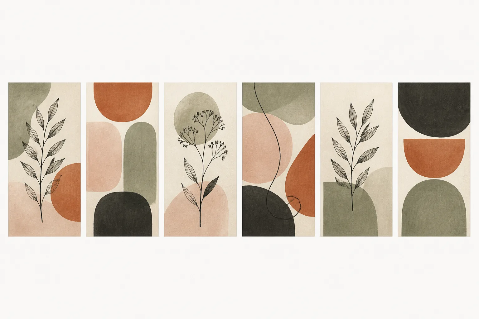 Sage And Terracotta Abstract Botanical Set