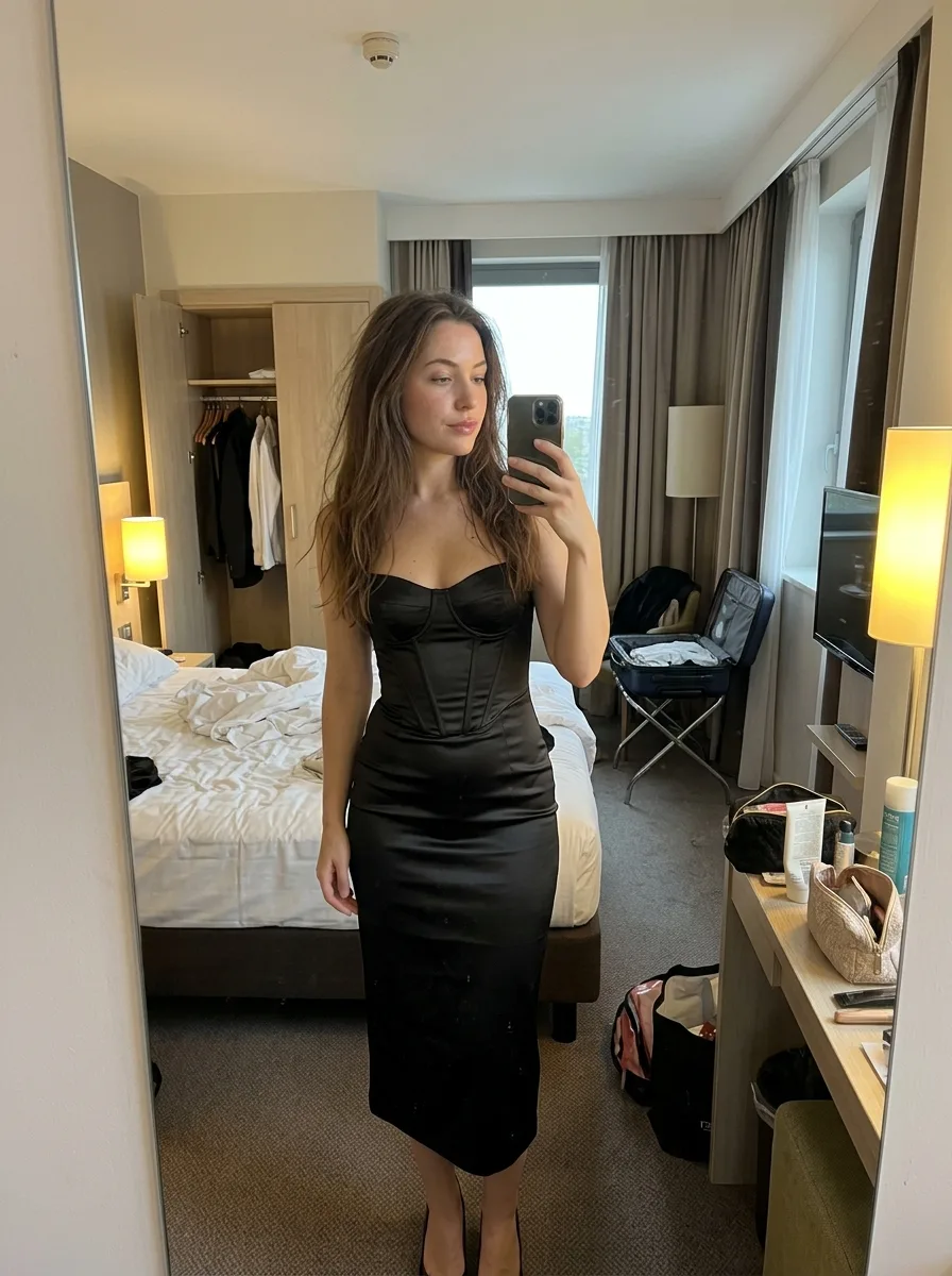 Satin Corset Dress Hotel Mirror Selfie