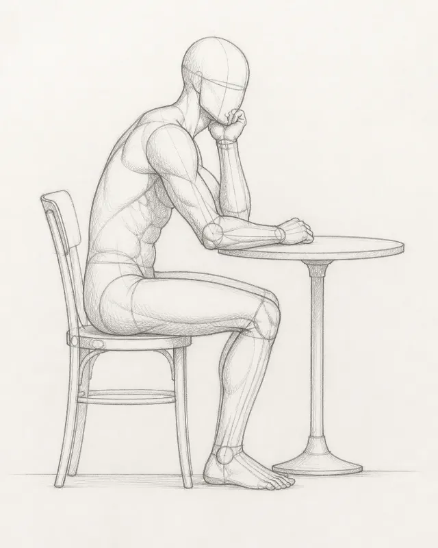 Seated Cafe Pose Reference Sketch