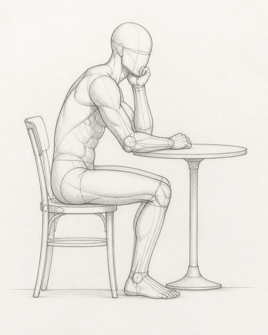 Seated Cafe Pose Reference Sketch