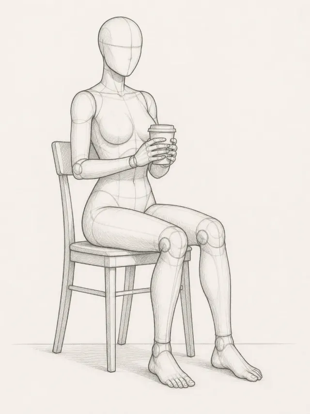 Seated Coffee Cup Pose Reference Sketch
