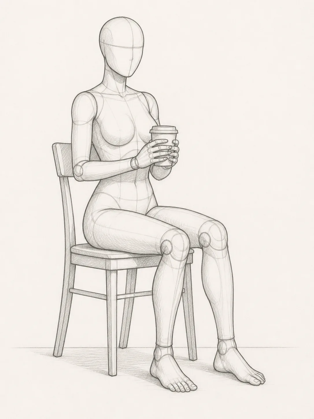 Seated Coffee Cup Pose Reference Sketch