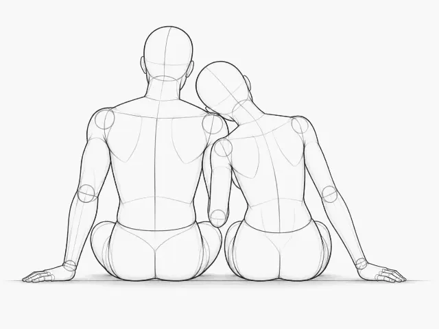 Seated Couple Back View Pose Sketch