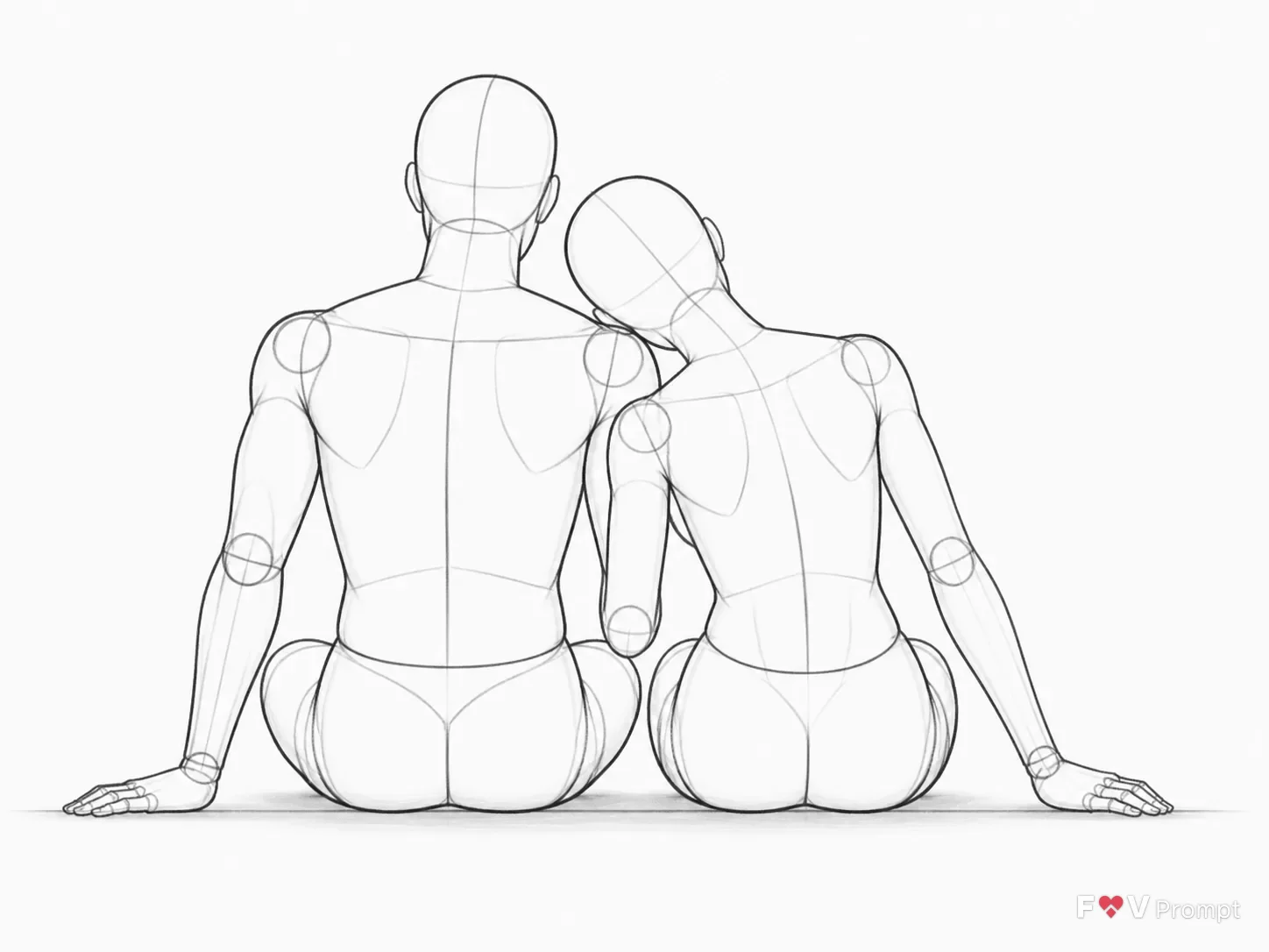 Seated Couple Back View Pose Sketch