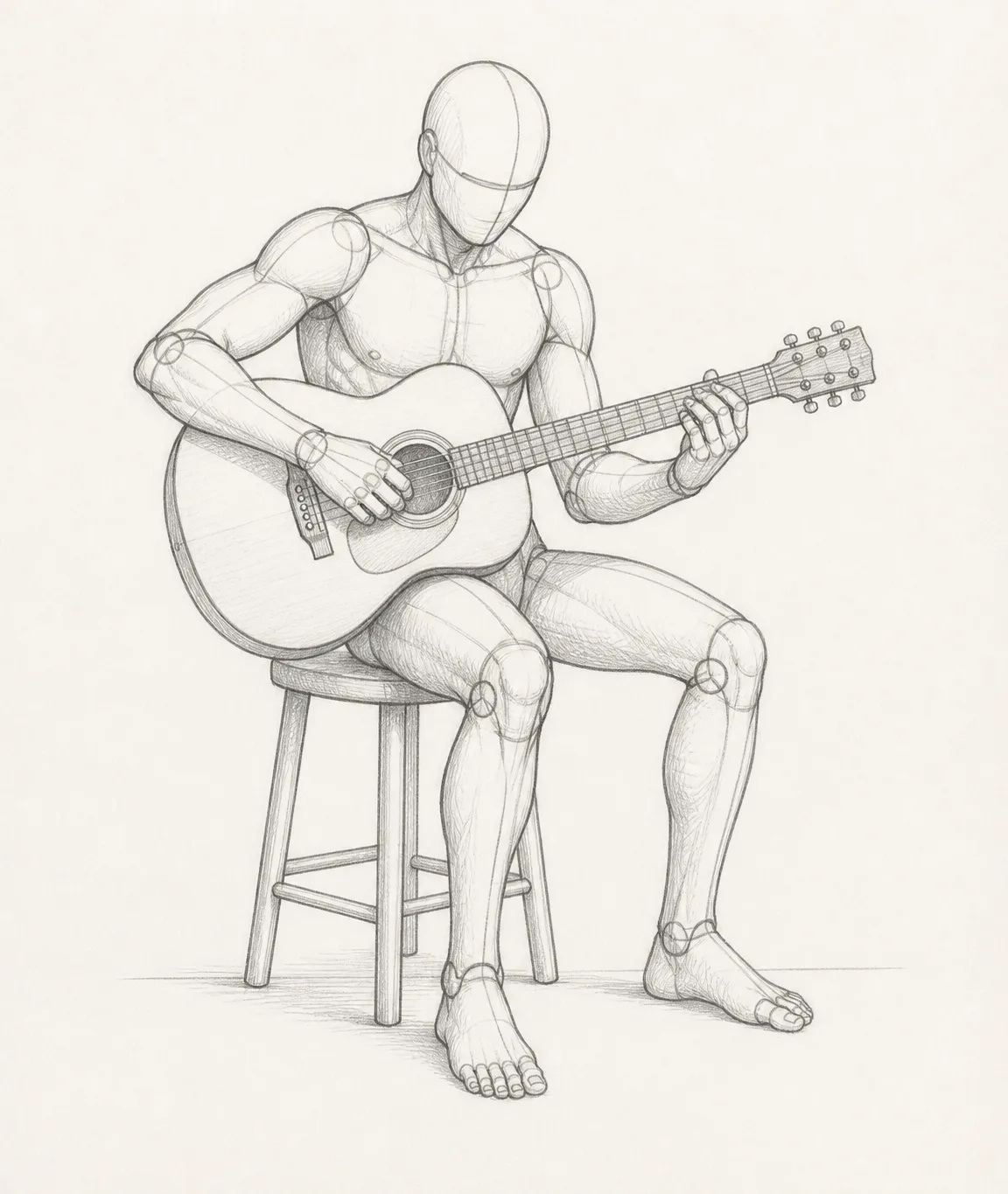 Seated Guitarist Pose Reference Sketch